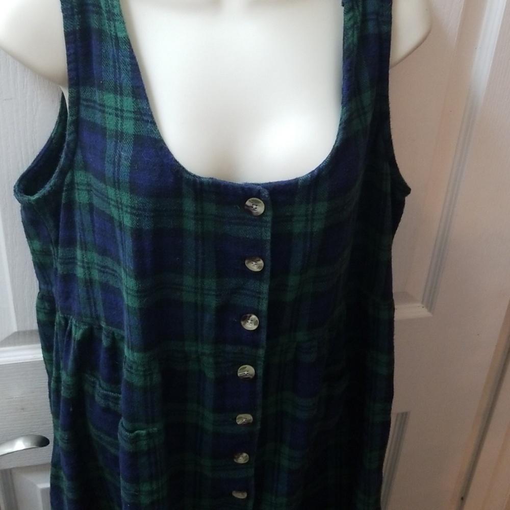 Blue and green plaid jumper. Like new. Petite M